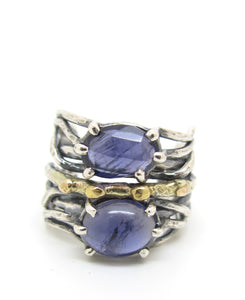 Double Iolite 14 Karat Gold Mixed Metals Ring