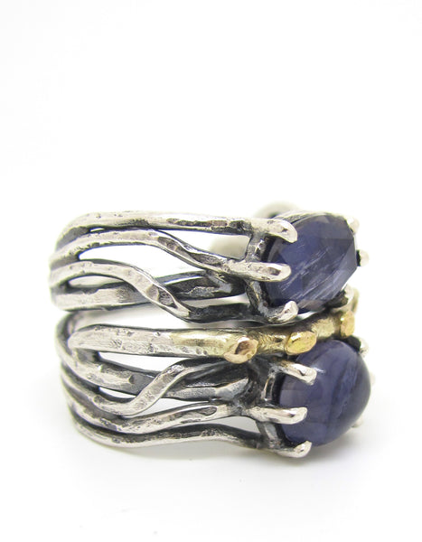Double Iolite 14 Karat Gold Mixed Metals Ring