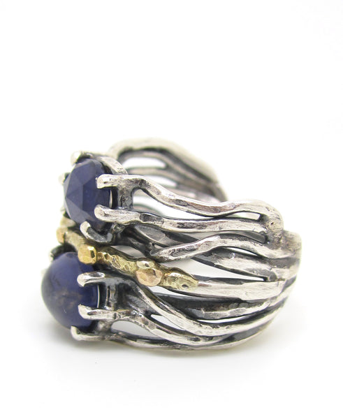 Double Iolite 14 Karat Gold Mixed Metals Ring