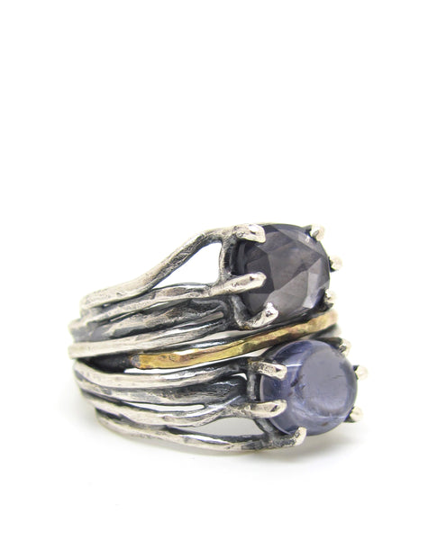 Double Iolite 14 Karat Gold Mixed Metals Ring