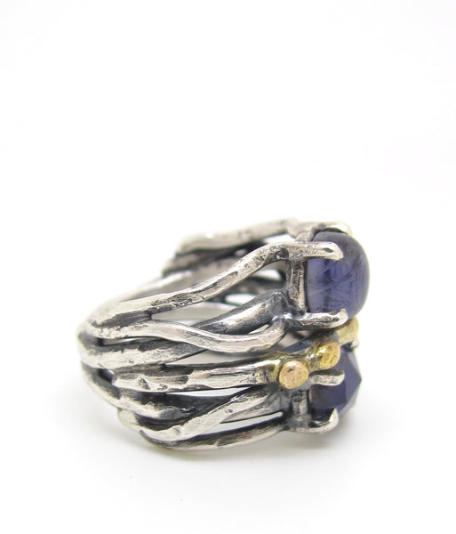 Double Iolite 14 Karat Gold Mixed Metals Ring