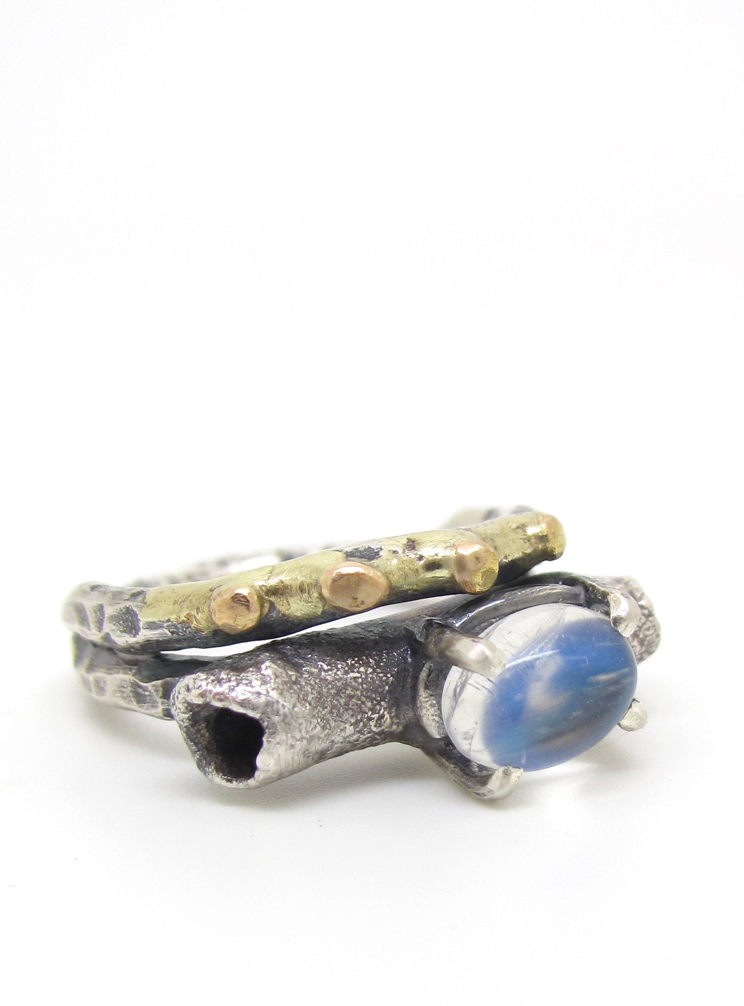 Woodland Decay Ring Moonstone and 14 Karat Gold