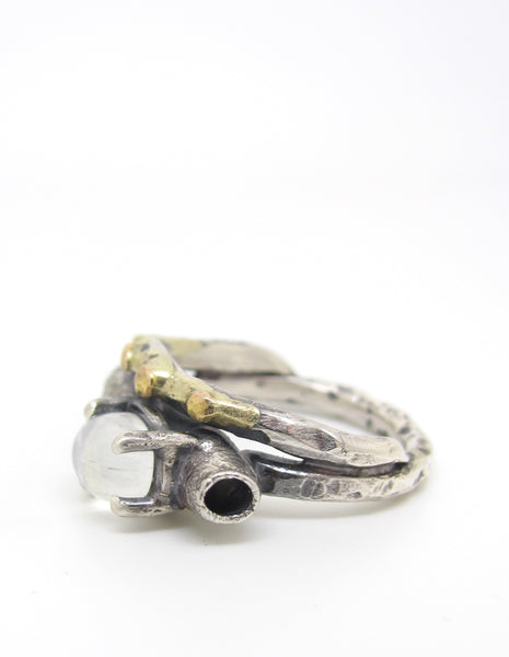 Woodland Decay Ring Moonstone and 14 Karat Gold