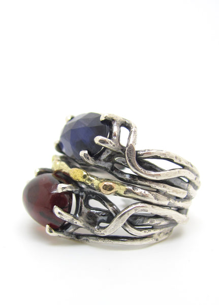 Iolite and Garnet Dressed in Gold Ring