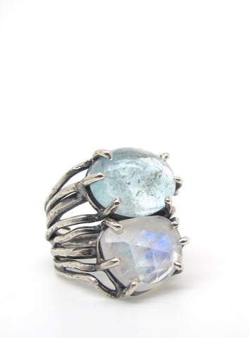 Moonstone and Aquamarine Ring