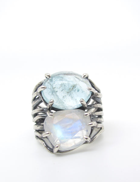 Moonstone and Aquamarine Ring