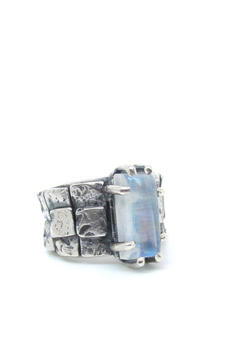 Moonstone on Layered Cube Band Ring