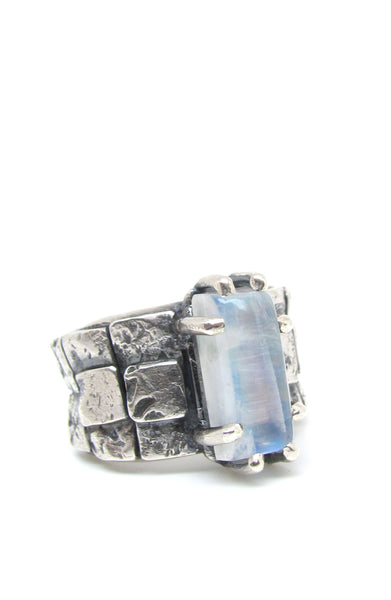 Moonstone on Layered Cube Band Ring