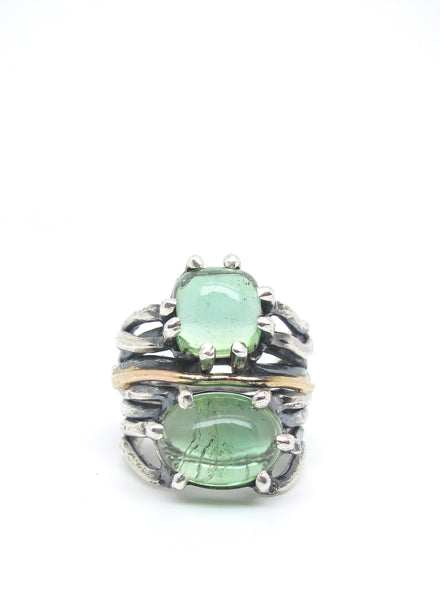 Double Tourmaline Growing Vines Ring with 14K Gold