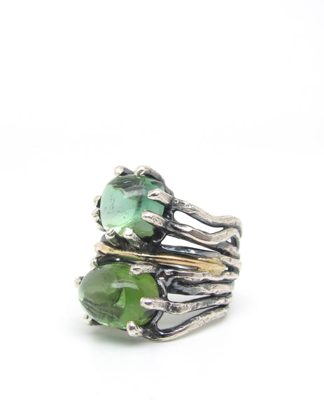 Double Tourmaline Growing Vines Ring with 14K Gold