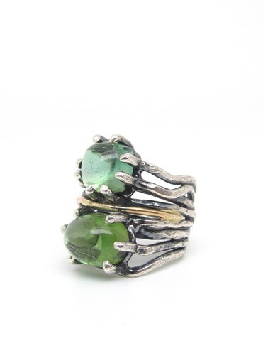 Double Tourmaline Growing Vines Ring with 14K Gold