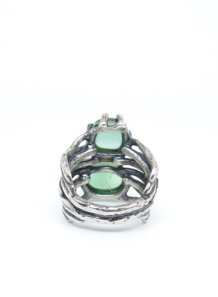 Double Tourmaline Growing Vines Ring with 14K Gold