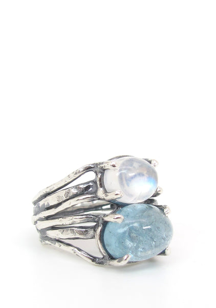 Moonstone and Aquamarine Growing Vines Ring