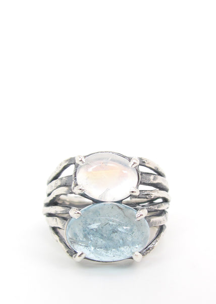 Moonstone and Aquamarine Growing Vines Ring