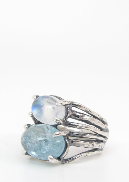 Moonstone and Aquamarine Growing Vines Ring