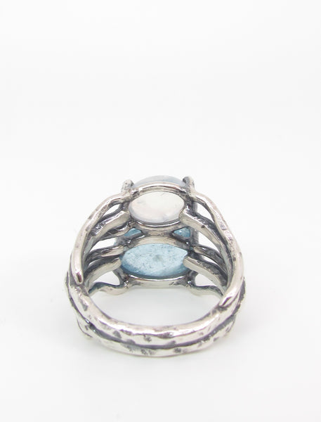 Moonstone and Aquamarine Growing Vines Ring