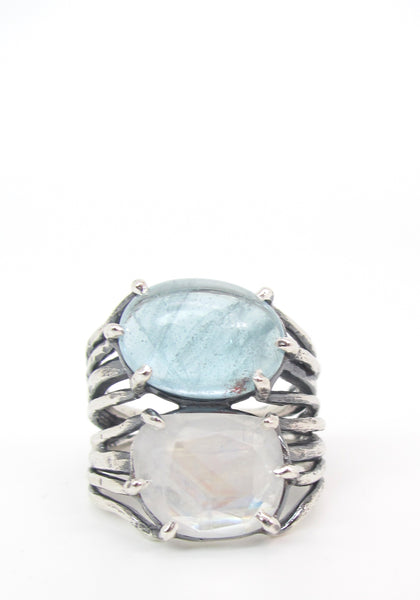 Moonstone and Aquamarine Growing Vines Ring