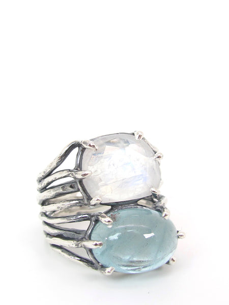 Moonstone and Aquamarine Growing Vines Ring