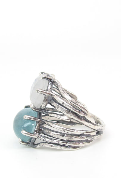 Moonstone and Aquamarine Growing Vines Ring