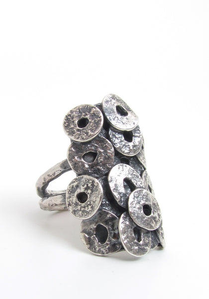 Hammered Circles Shield Ring