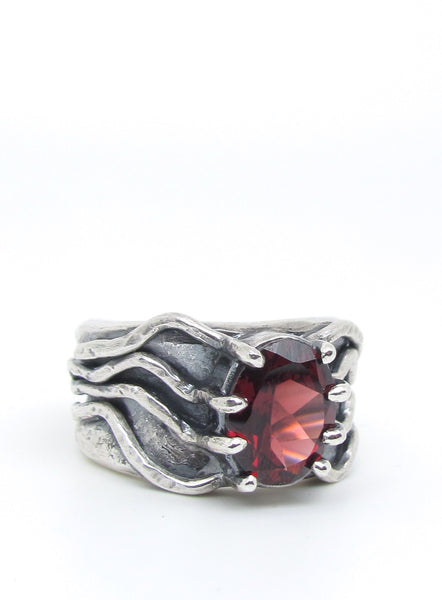 Brick and Root Garnet Ring