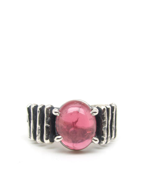 Raspberry Pink Tourmaline on Hammered Lines Band