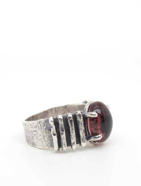 Raspberry Pink Tourmaline on Hammered Lines Band