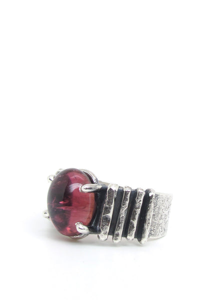 Raspberry Pink Tourmaline on Hammered Lines Band