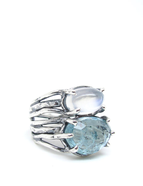 Aquamarine and Moonstone Growing Vines Ring