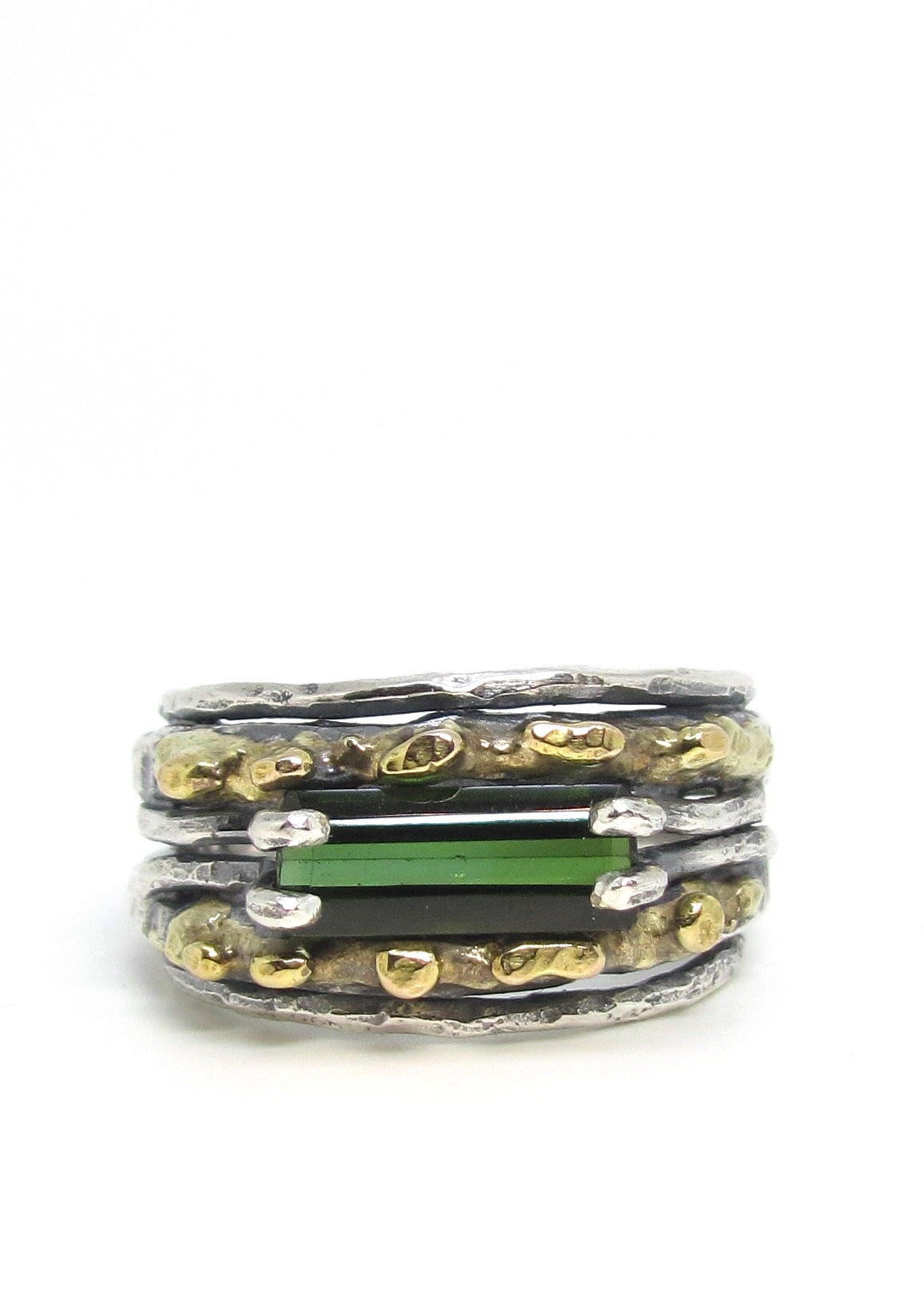 Embedded Tourmaline Ring with Hammered 14K Gold