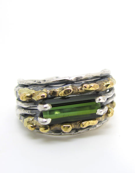 Embedded Tourmaline Ring with Hammered 14K Gold