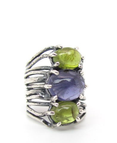 Iolite and Idiocrass Shield Ring