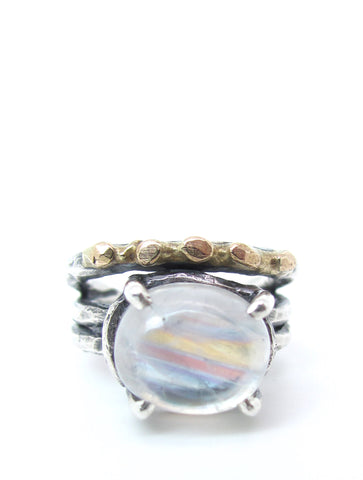 Moonstone and Hammered Gold Ring