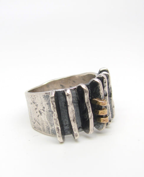 Hammered Lines Ring with Gold Wraps