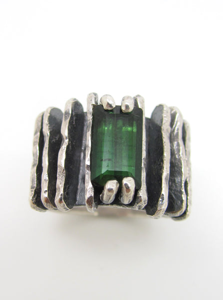 Hammered Lines with Green Tourmaline Ring