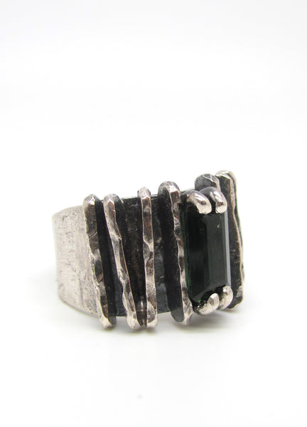 Hammered Lines with Green Tourmaline Ring
